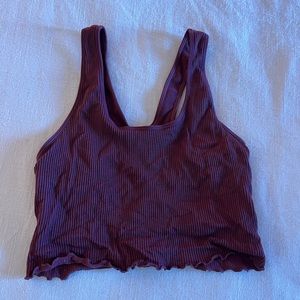 Burgundy Ribbed Athletic Crop Top